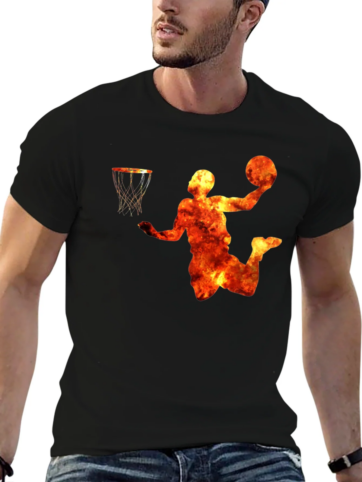 Flaming Basketball Player Graphic T-Shirt product image 5