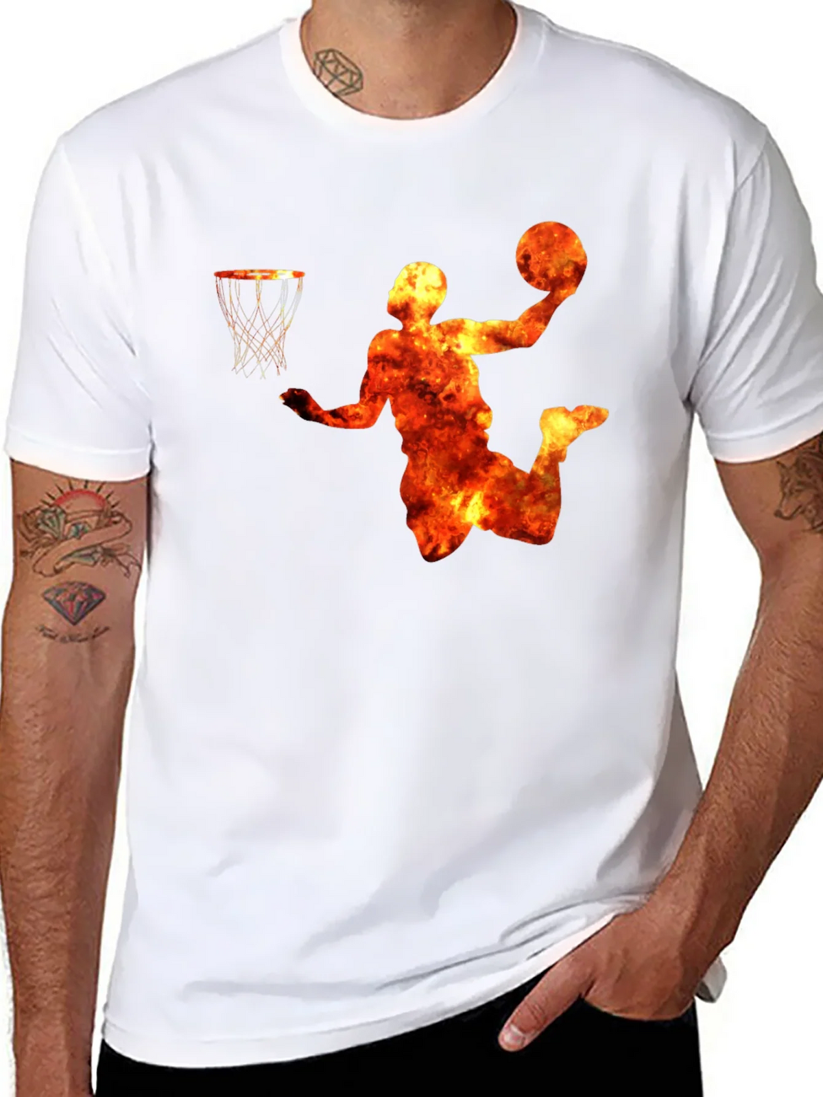 Flaming Basketball Player Graphic T-Shirt product image 6