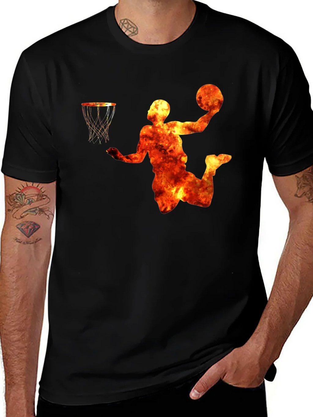 Flaming Basketball Player Graphic T-Shirt product image 1