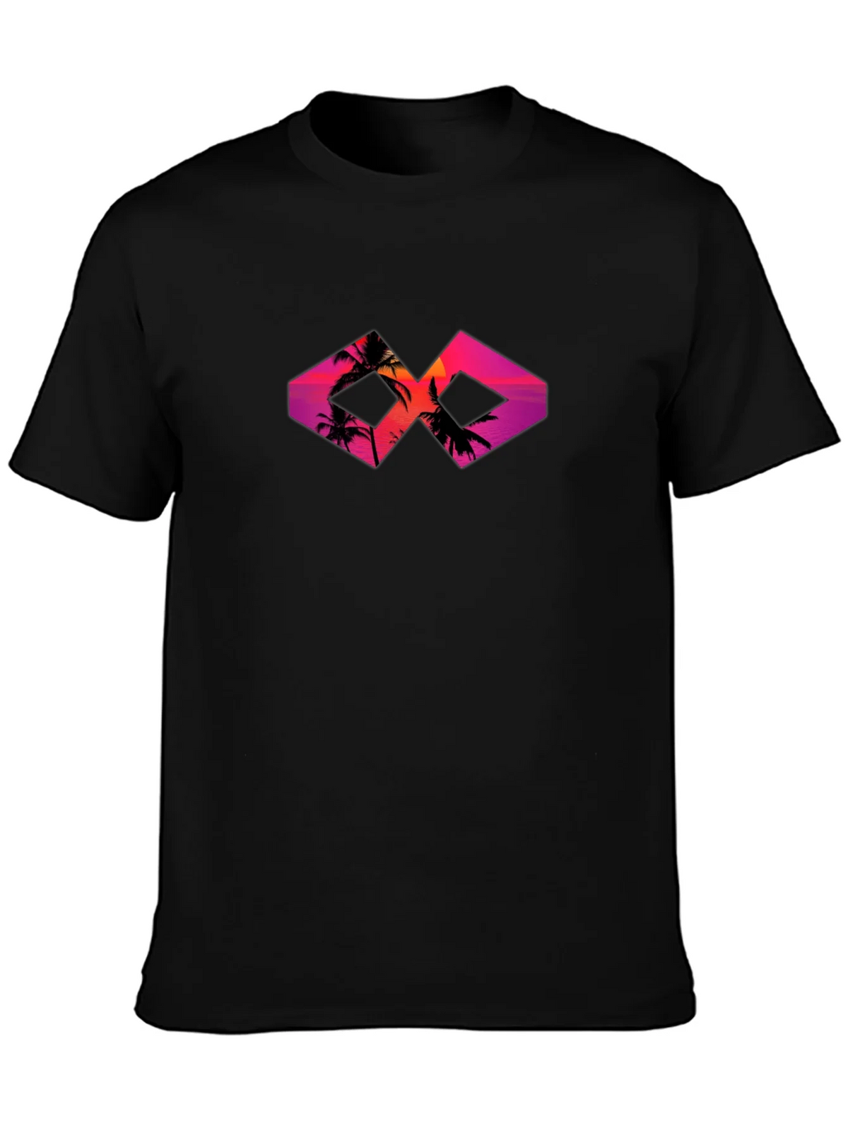 Sunset Palm Tree Graphic Tee - Black Cotton T-Shirt product image 3