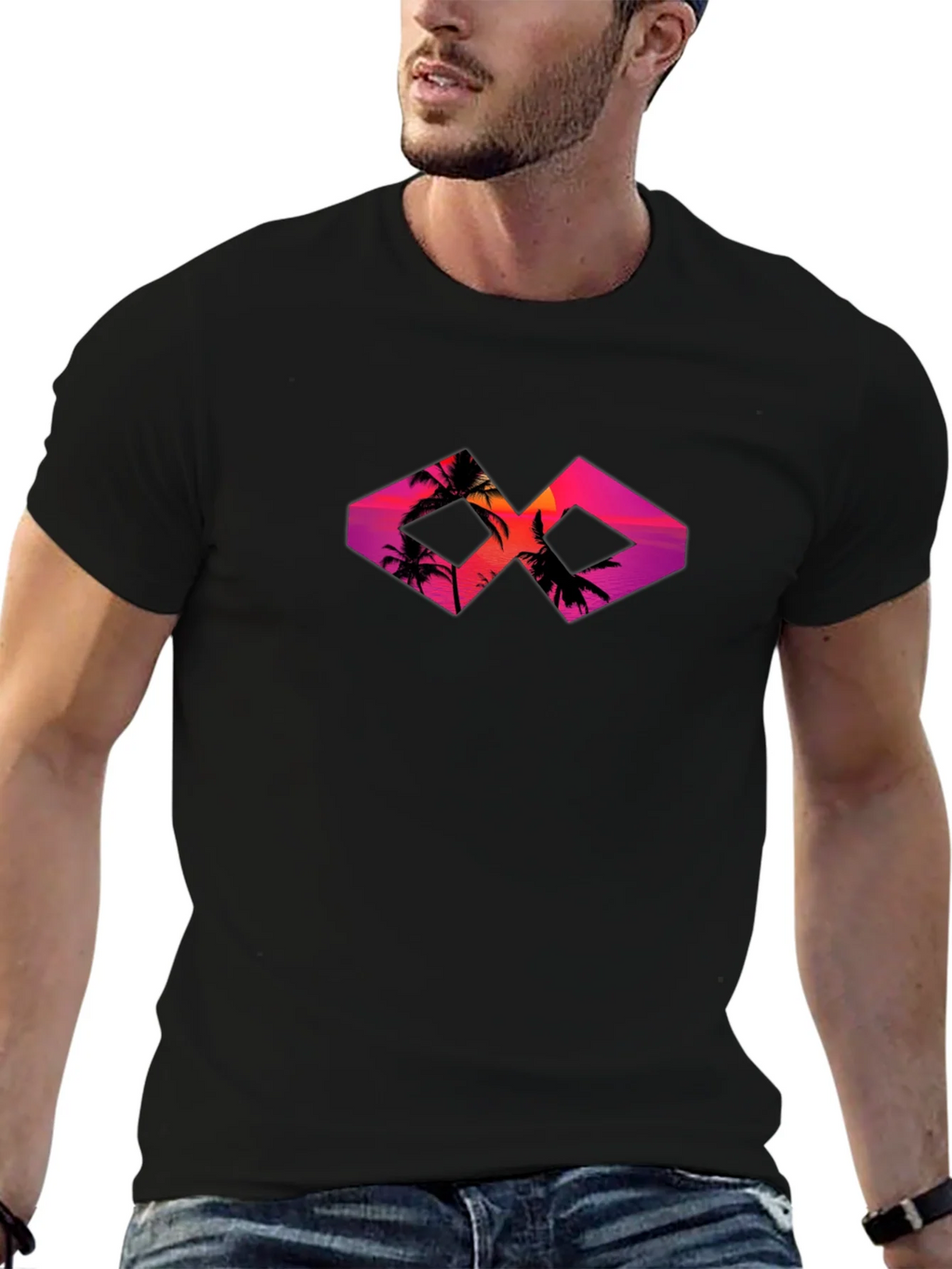 Sunset Palm Tree Graphic Tee - Black Cotton T-Shirt product image 6