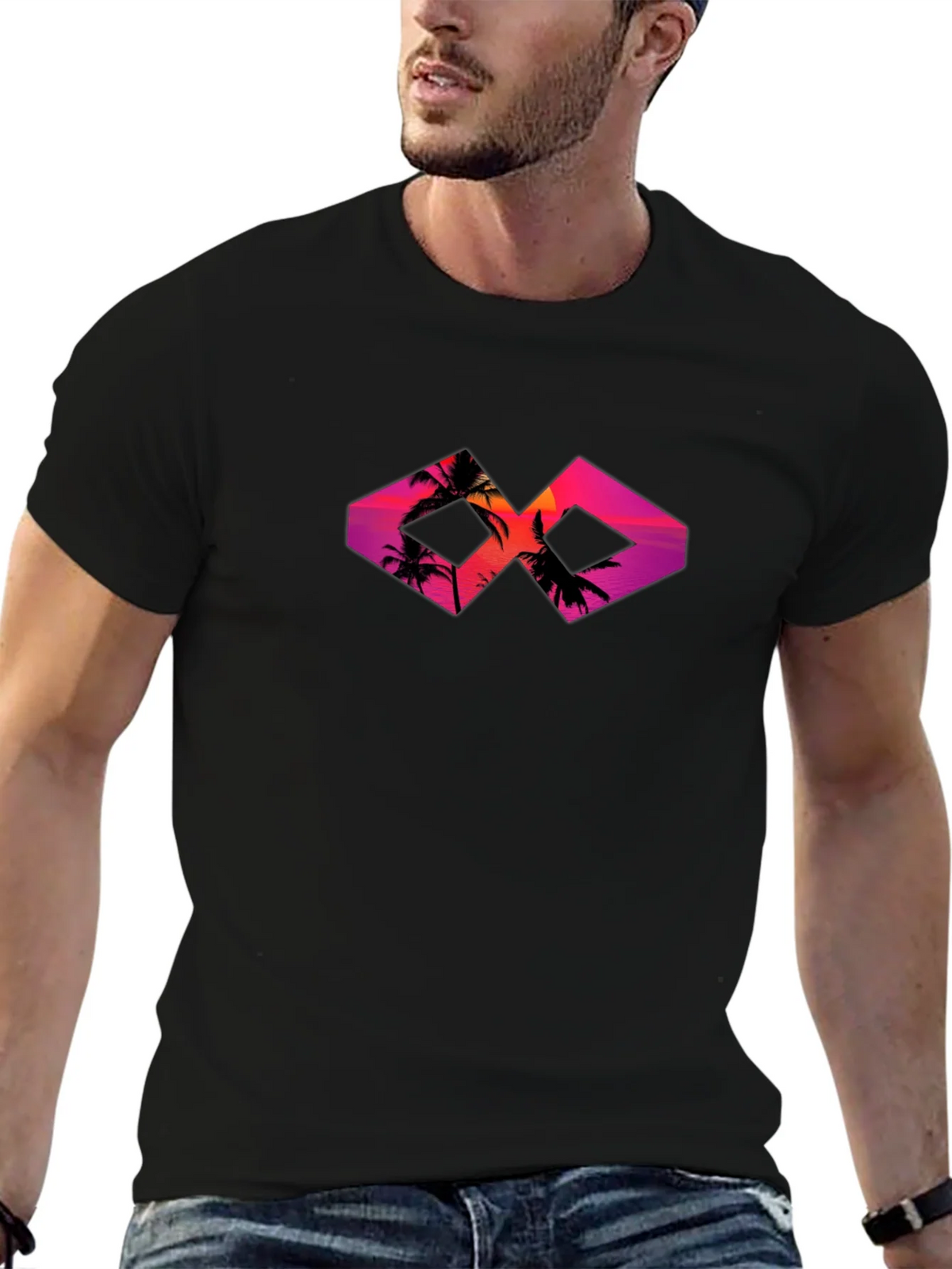Sunset Palm Tree Graphic Tee - Black Cotton T-Shirt product image 6