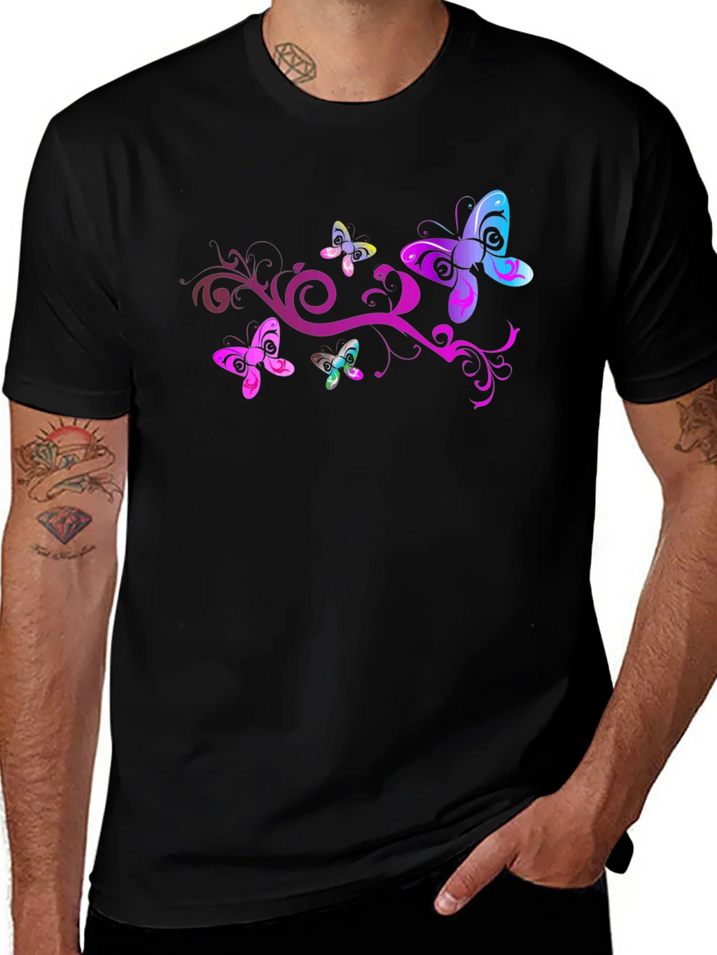 Butterfly Swirl Graphic Tee - Black Cotton Blend product image 1