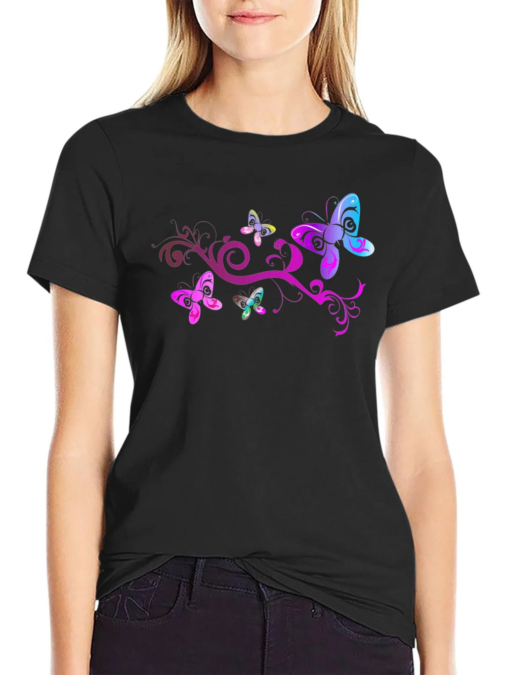 Butterfly Swirl Graphic Tee - Black Cotton Blend product image 2