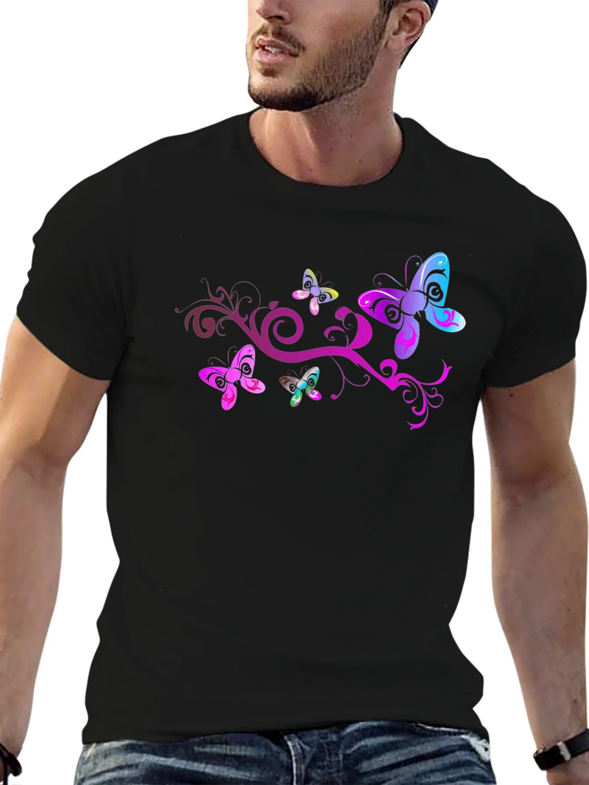 Butterfly Swirl Graphic Tee - Black Cotton Blend product image 6