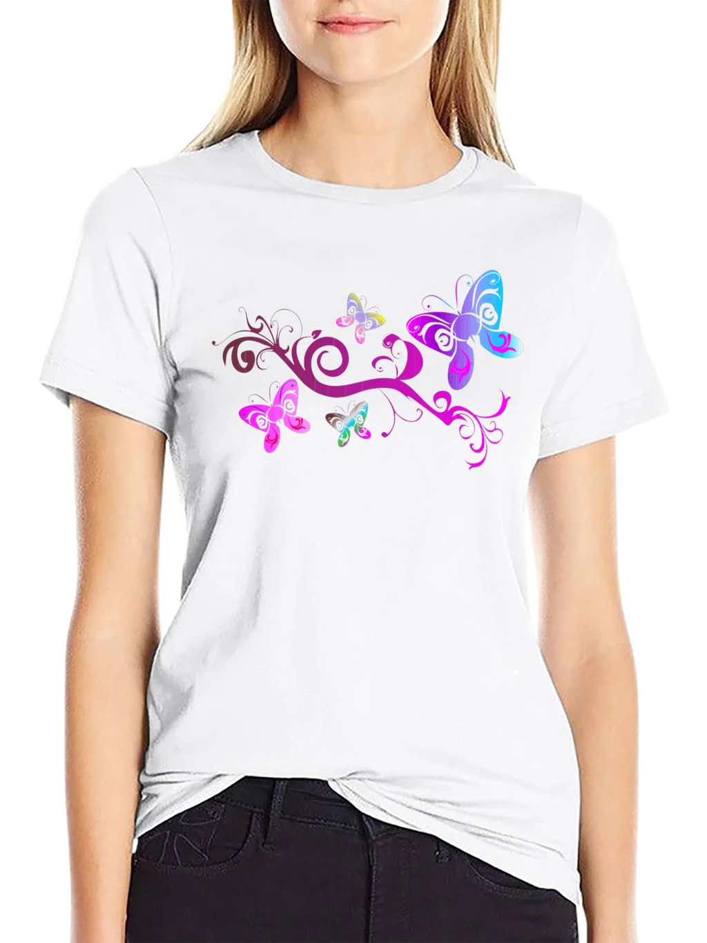 Butterfly Swirl Graphic Tee - Black Cotton Blend product image 8