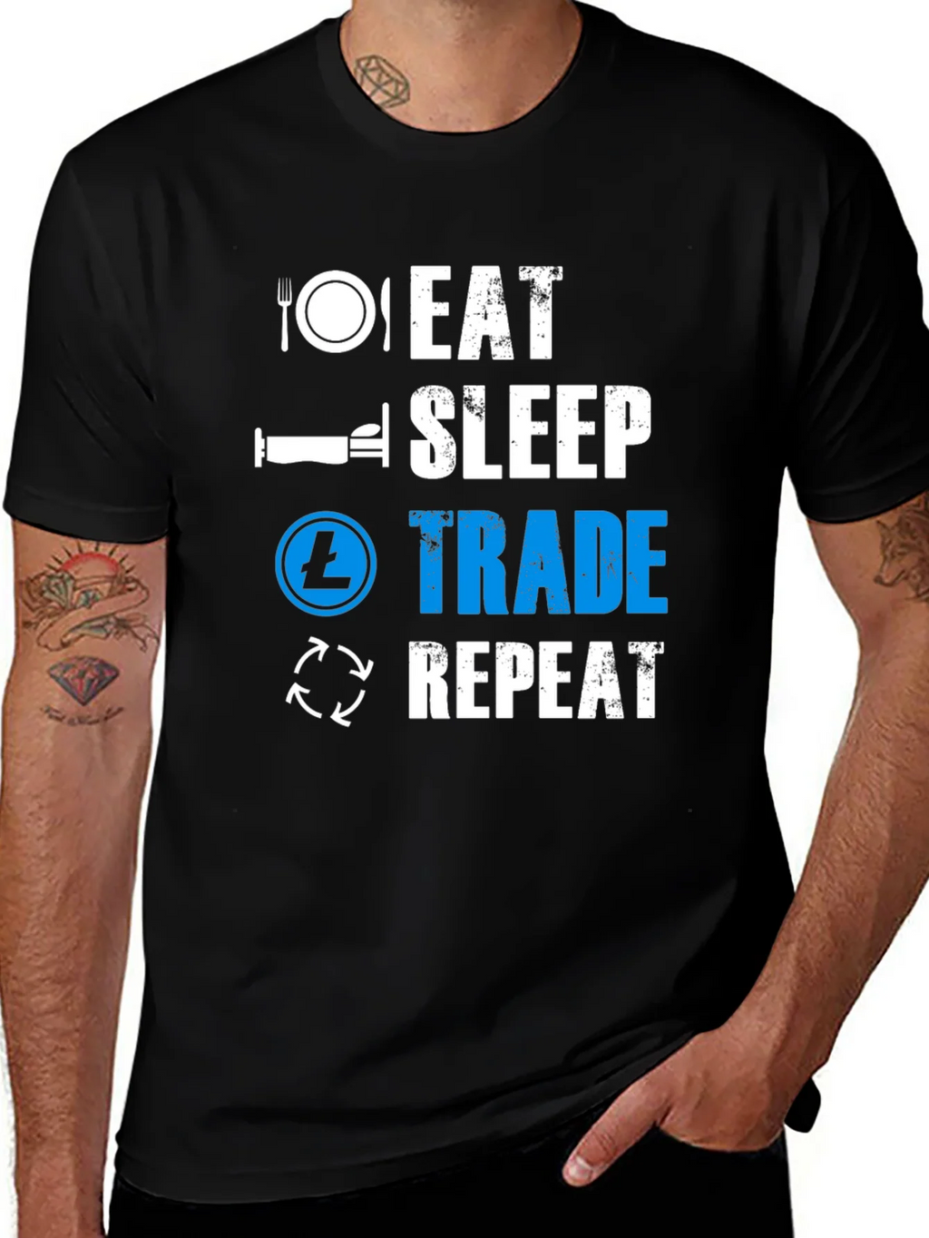 Eat Sleep Trade Repeat Black T-Shirt product image 1