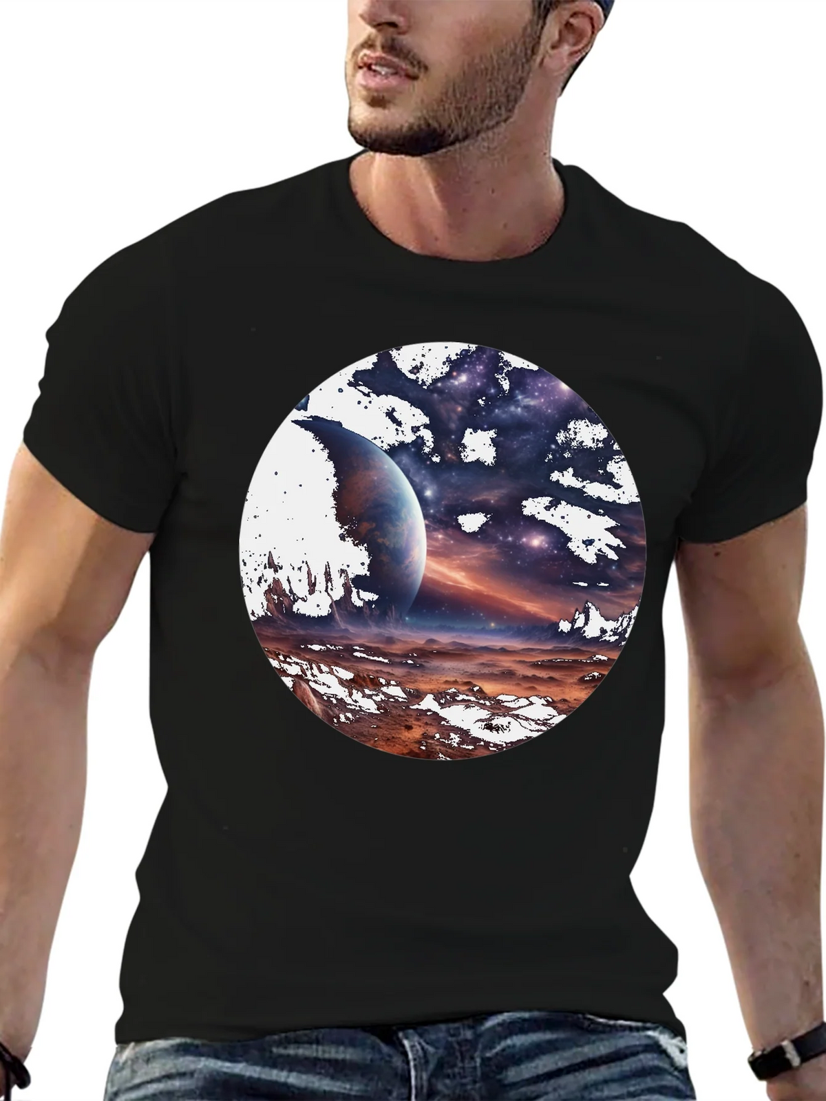 Cosmic Planet Graphic Tee - Black Cotton Blend product image 3