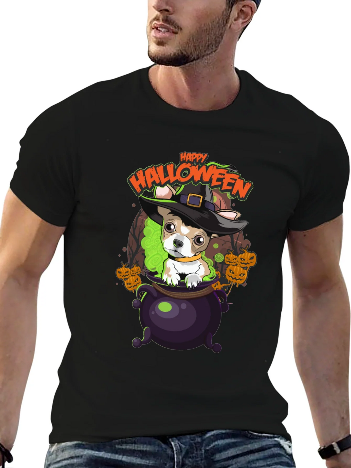 Happy Halloween Dog in Cauldron T-Shirt product image 6