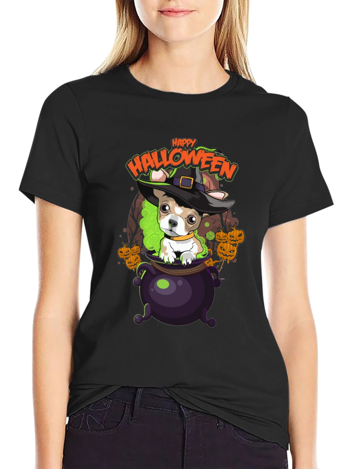 Happy Halloween Dog in Cauldron T-Shirt product image 2