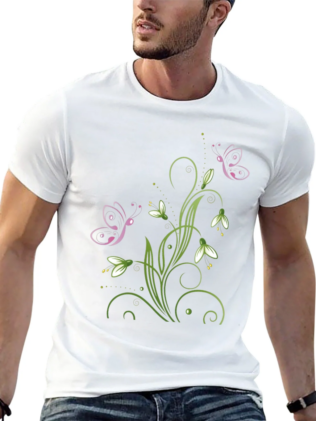 Butterfly Floral Design Black T-Shirt product image 12
