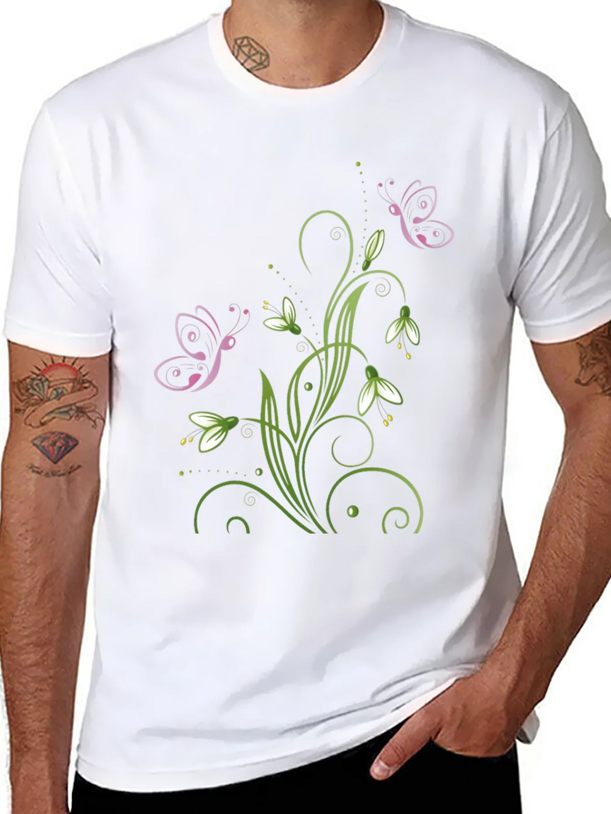 Butterfly Floral Design Black T-Shirt product image 7