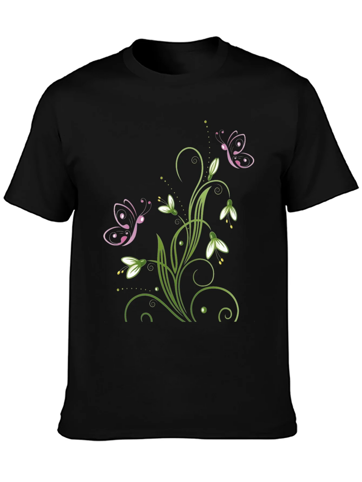 Butterfly Floral Design Black T-Shirt product image 3