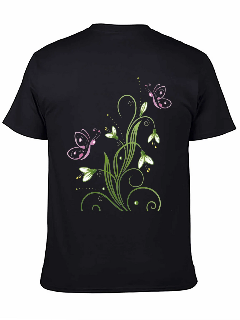 Butterfly Floral Design Black T-Shirt product image 4