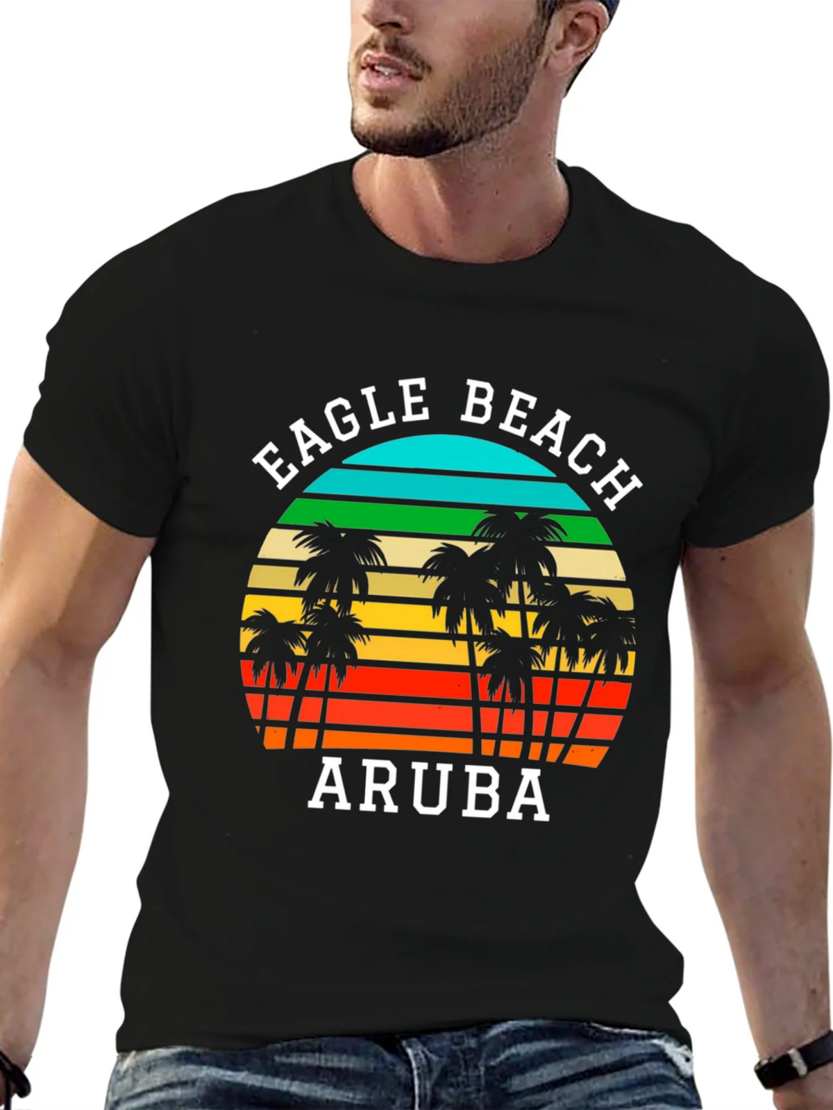 Eagle Beach Aruba T-Shirt | Retro Palm Tree Graphic Tee product image 6