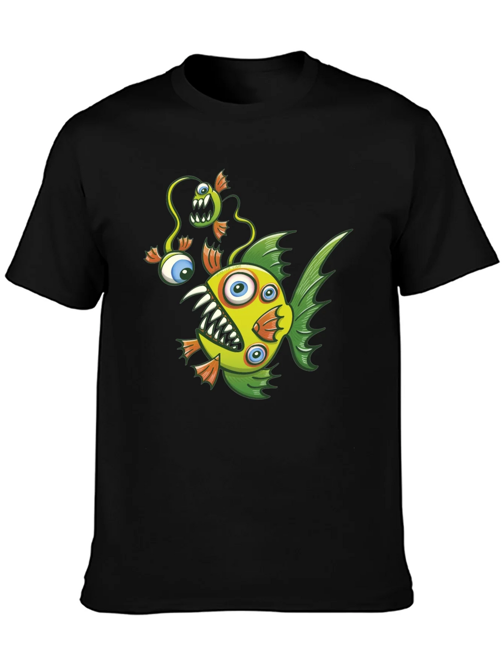 Crazy Fish Graphic Tee - Black Cotton T-Shirt product image 2
