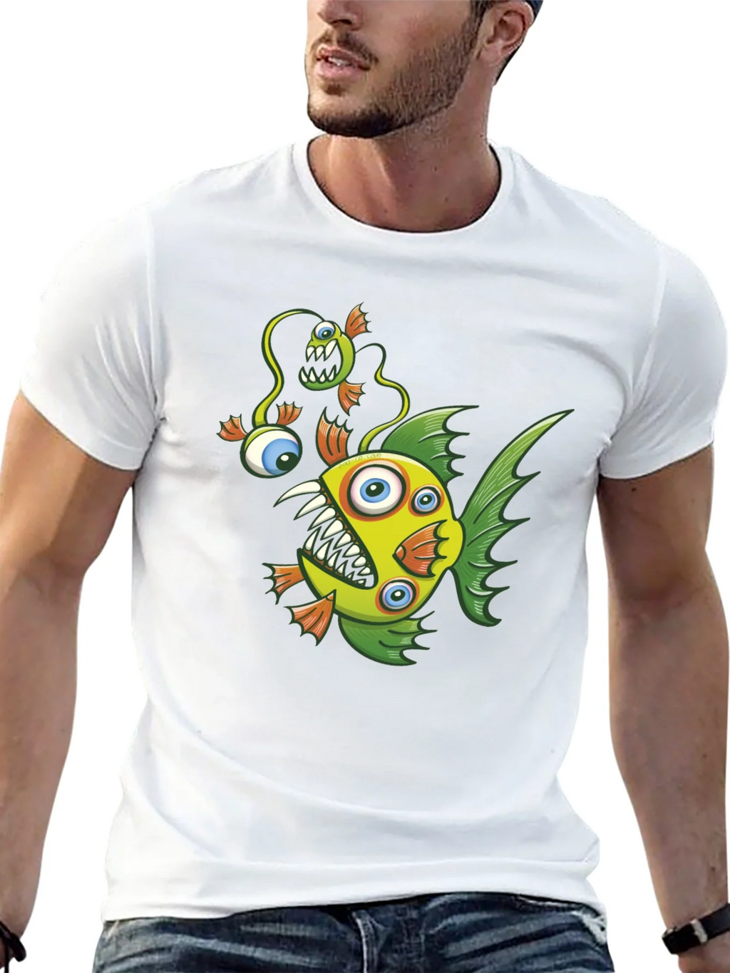 Crazy Fish Graphic Tee - Black Cotton T-Shirt product image 6