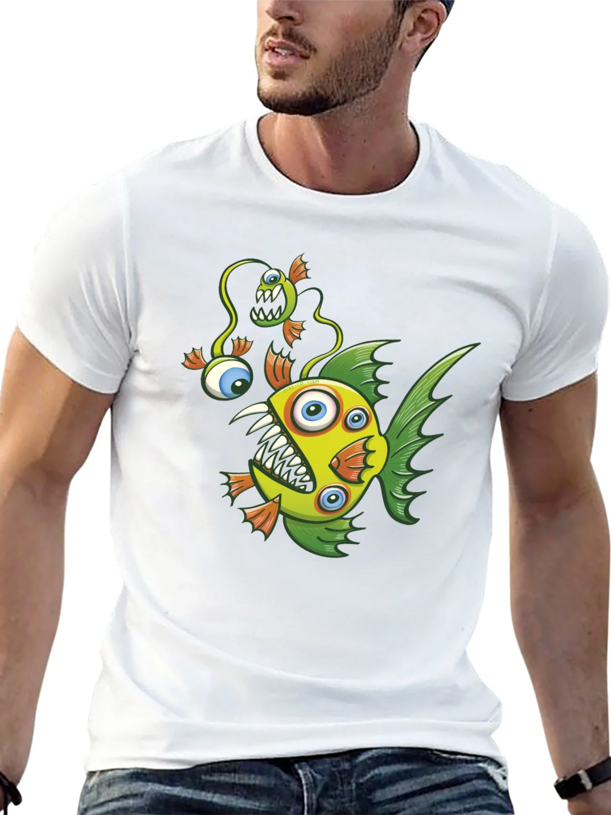 Crazy Fish Graphic Tee - Black Cotton T-Shirt product image 6