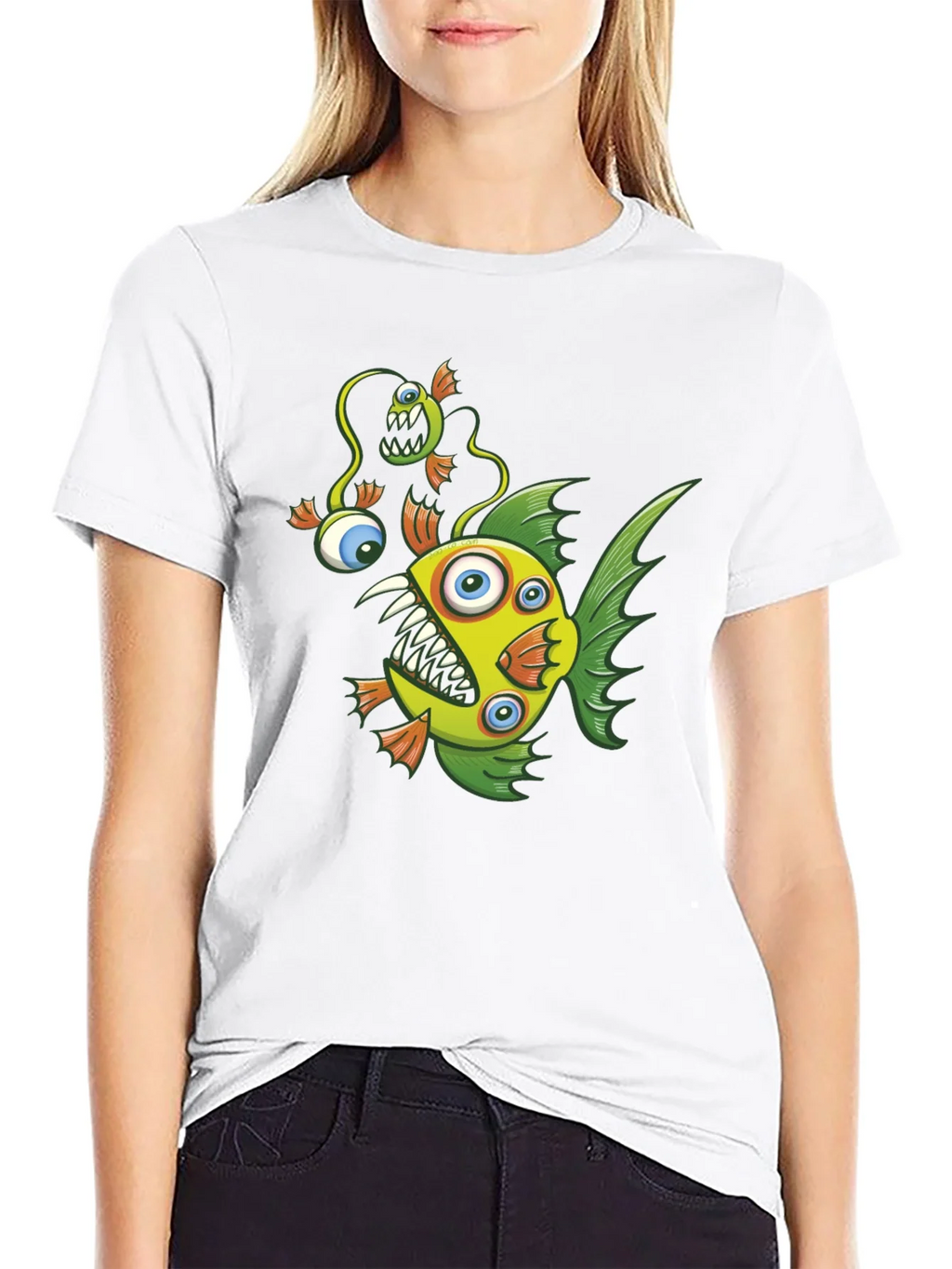 Crazy Fish Graphic Tee - Black Cotton T-Shirt product image 5
