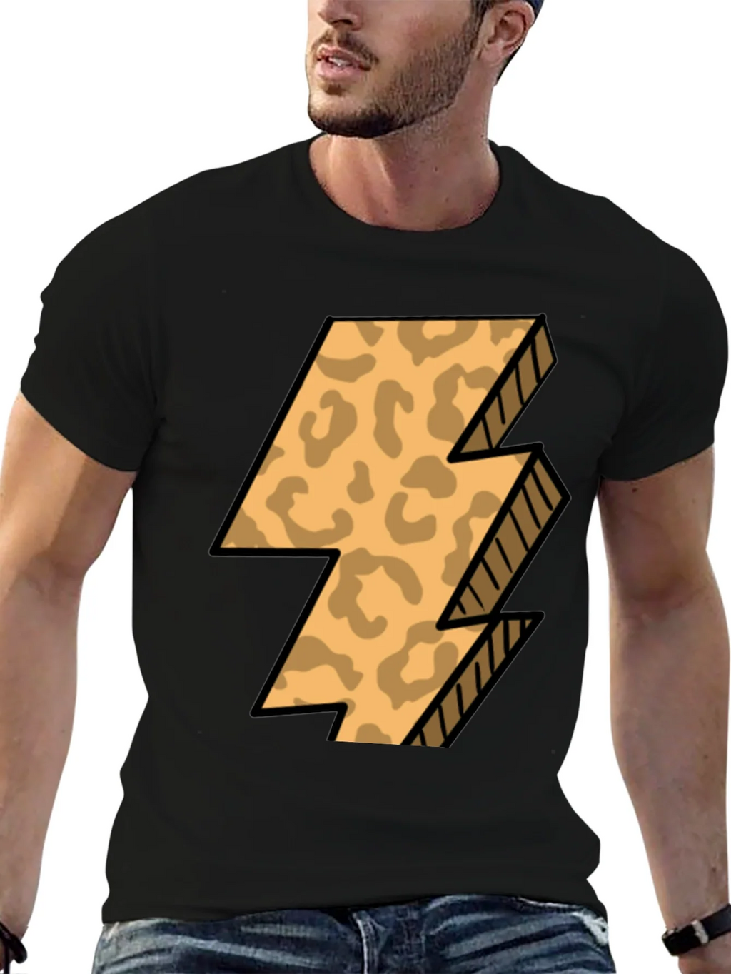 Leopard Print Lightning Bolt T-Shirt - Black product image 6