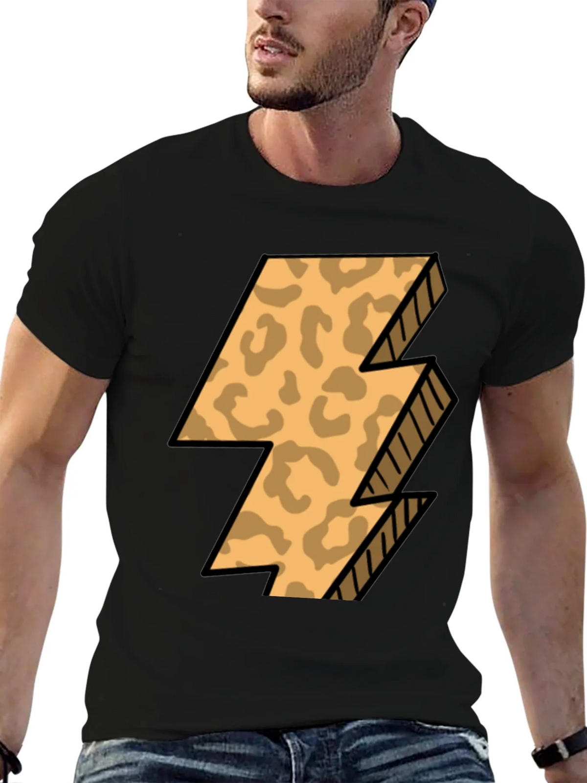 Leopard Print Lightning Bolt T-Shirt - Black product image 6