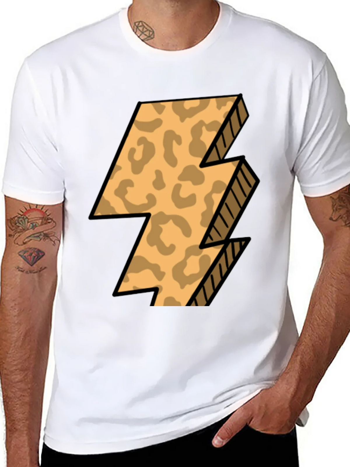 Leopard Print Lightning Bolt T-Shirt - Black product image 7