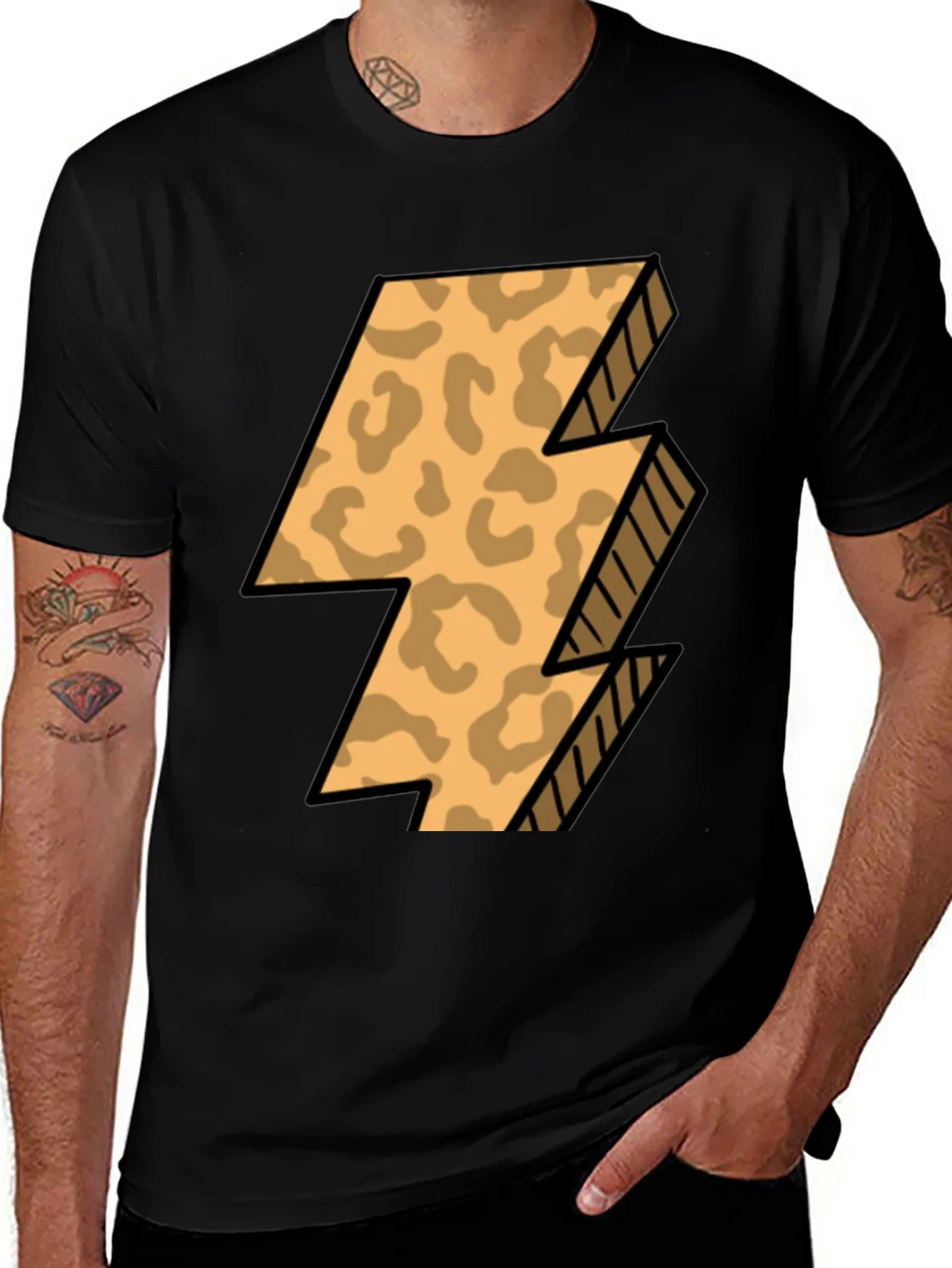 Leopard Print Lightning Bolt T-Shirt - Black product image 1