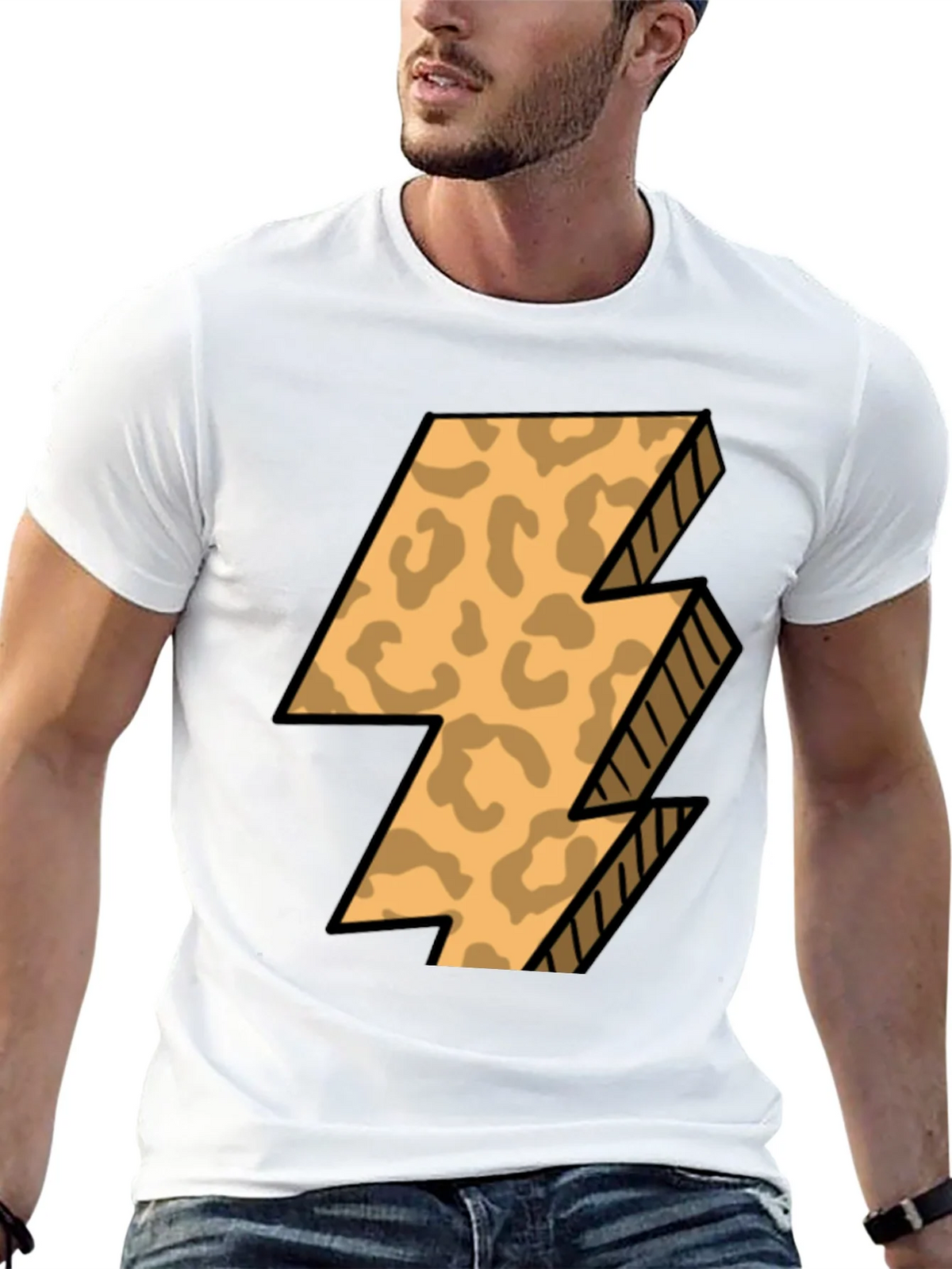 Leopard Print Lightning Bolt T-Shirt - Black product image 12
