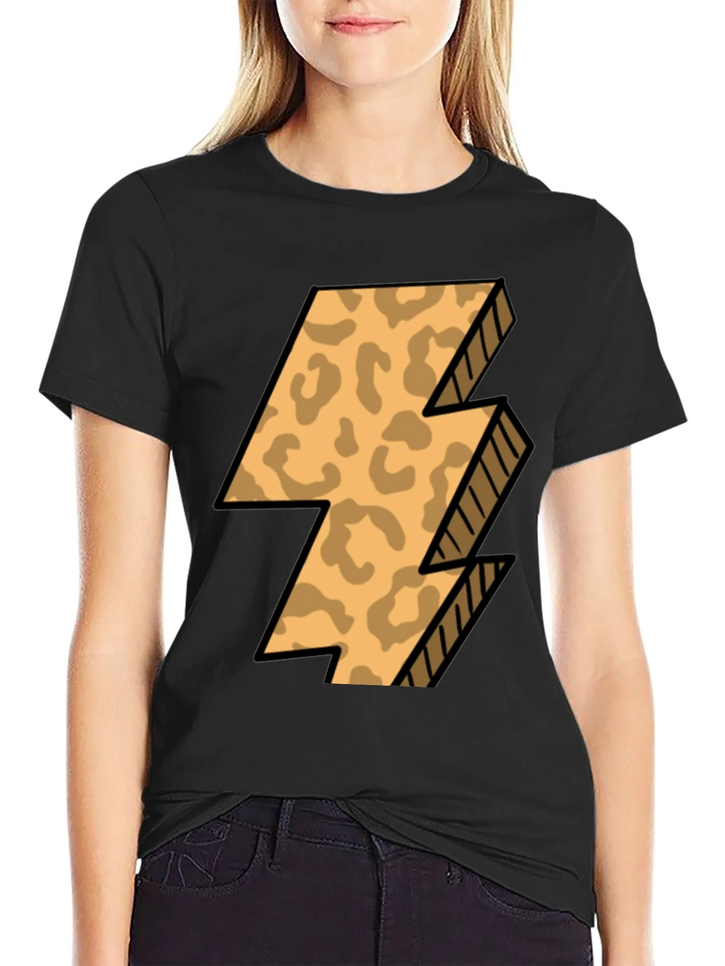 Leopard Print Lightning Bolt T-Shirt - Black product image 2