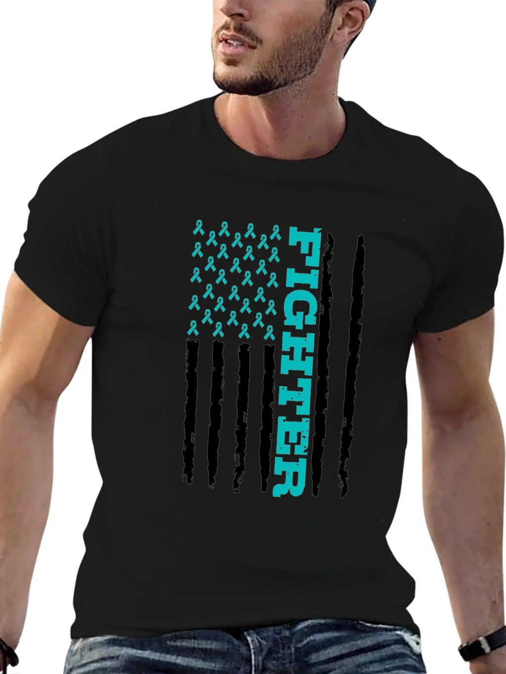 Fighter Ribbon Graphic Tee - Teal Awareness product image 3