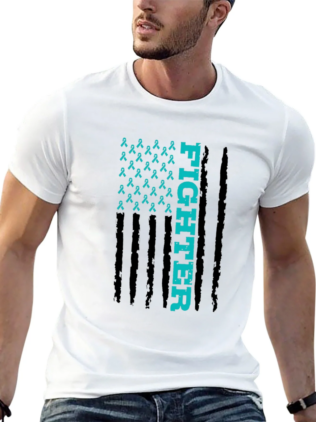 Fighter Ribbon Graphic Tee - Teal Awareness product image 7