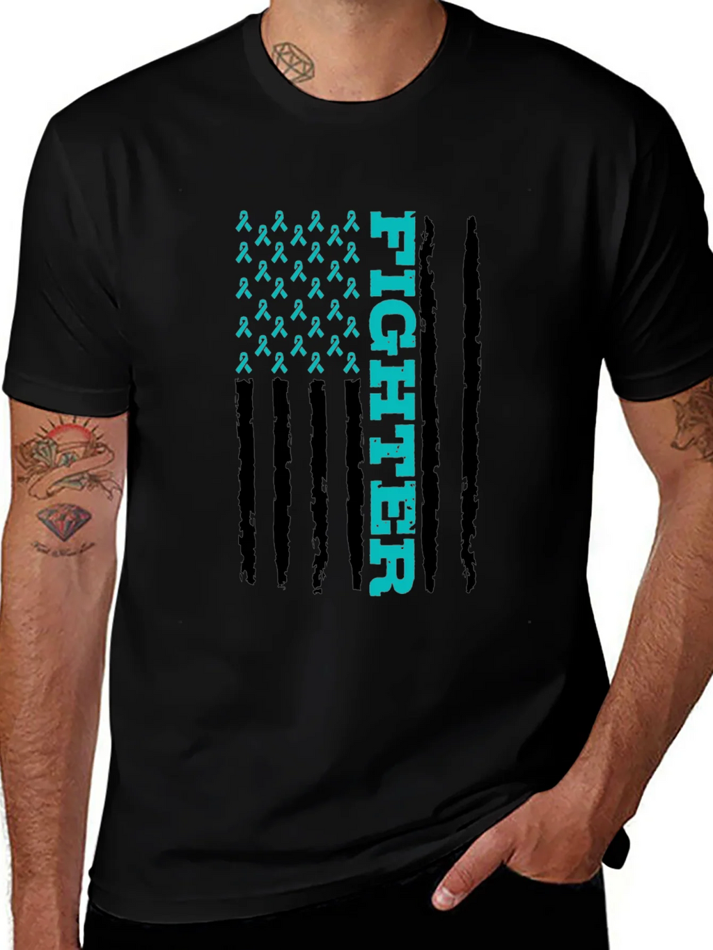 Fighter Ribbon Graphic Tee - Teal Awareness product image 1