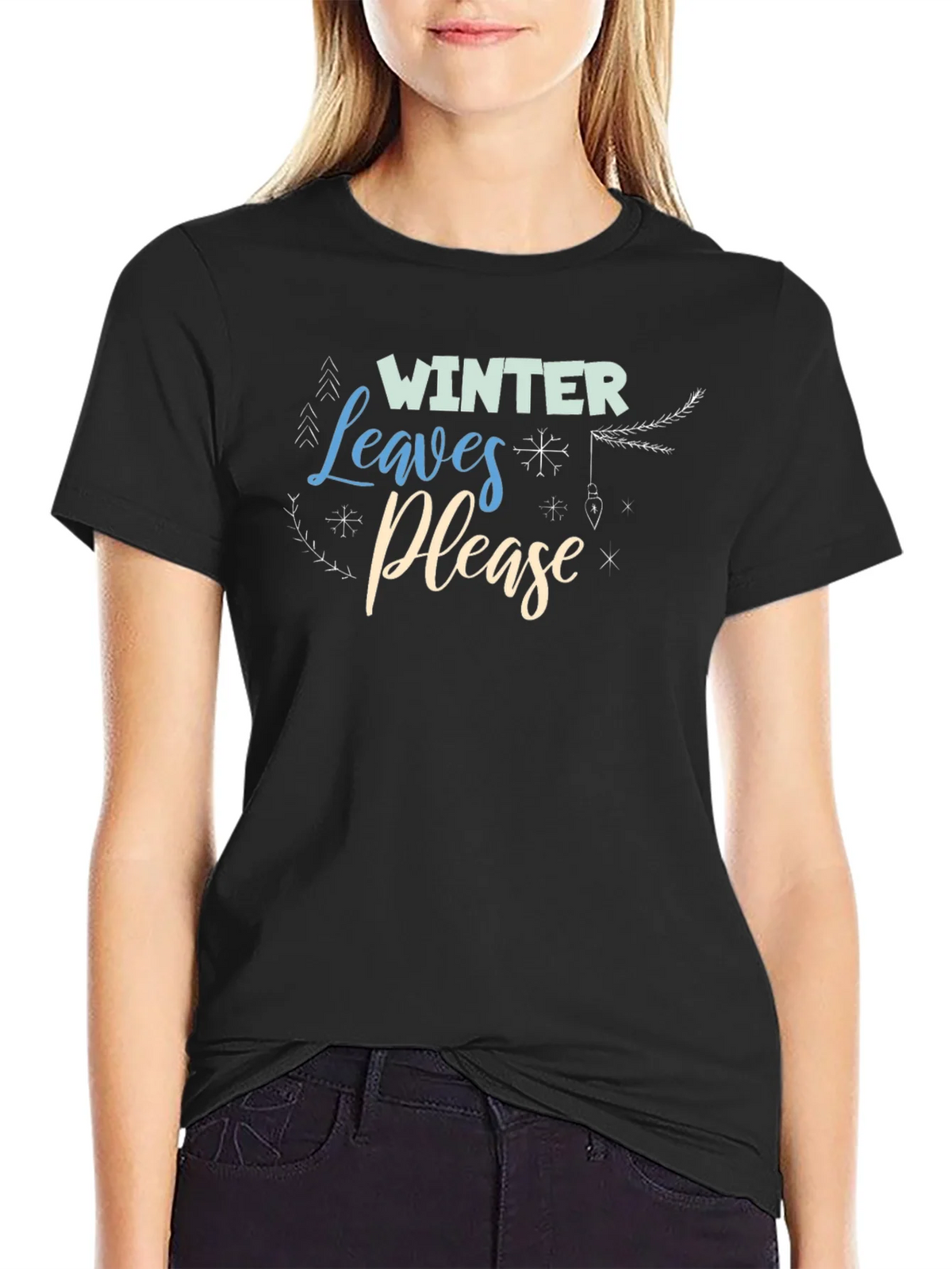 Winter Leaves Please Black Graphic Tee product image 2