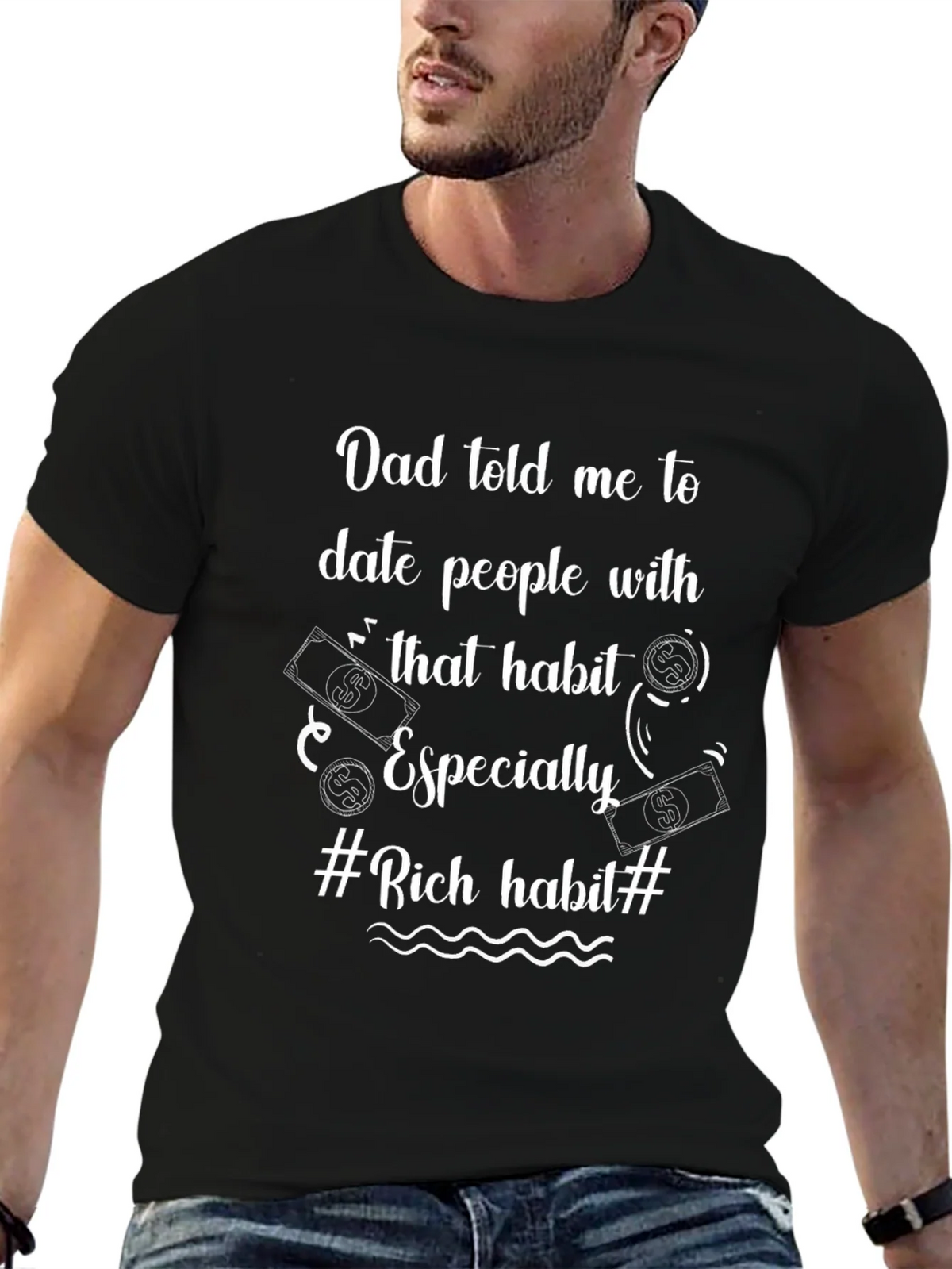 Rich Habit Dad Joke Black T-Shirt product image 5