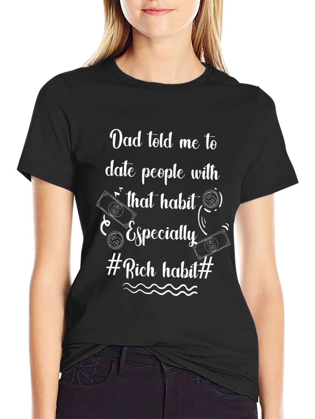Rich Habit Dad Joke Black T-Shirt product image 2