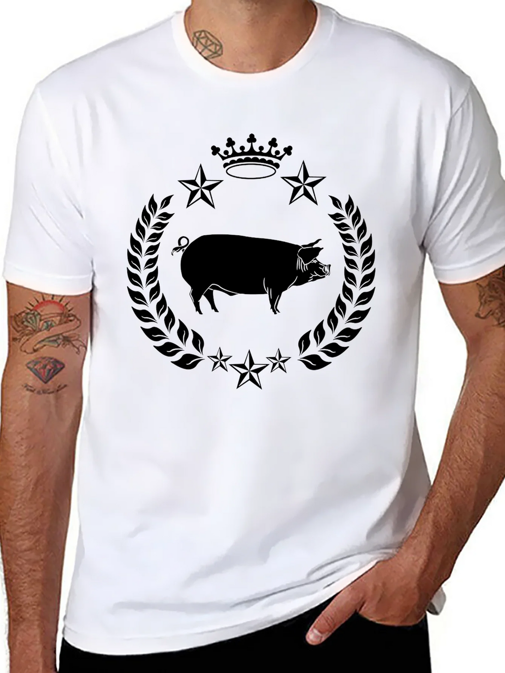 Pig Crown Star Graphic Tee - Stylish Mens Black T-Shirt product image 7