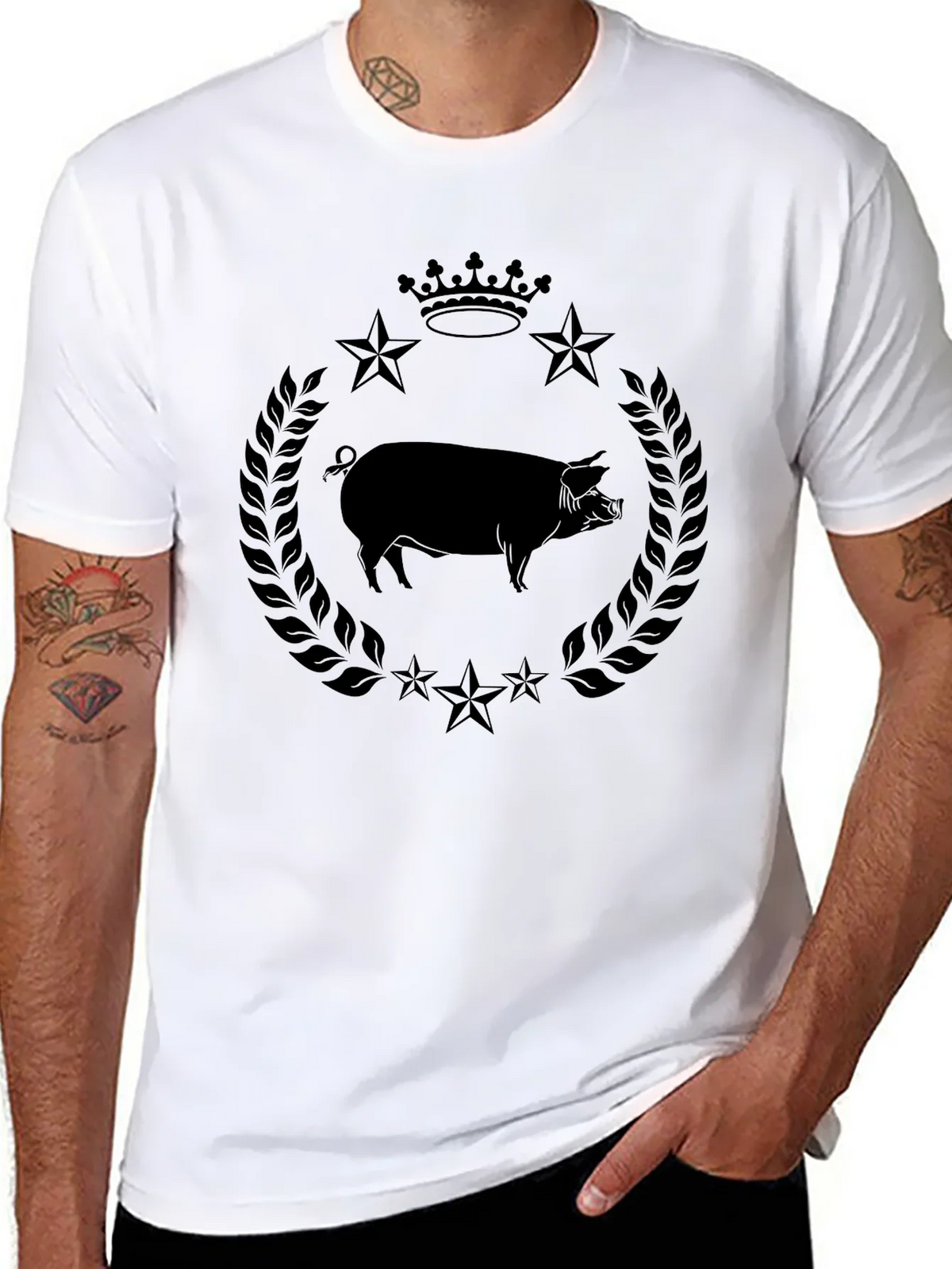 Pig Crown Star Graphic Tee - Stylish Mens Black T-Shirt product image 7