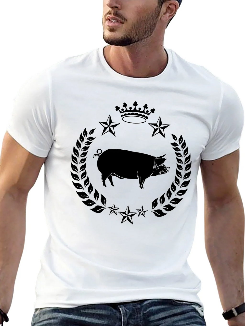Pig Crown Star Graphic Tee - Stylish Mens Black T-Shirt product image 12