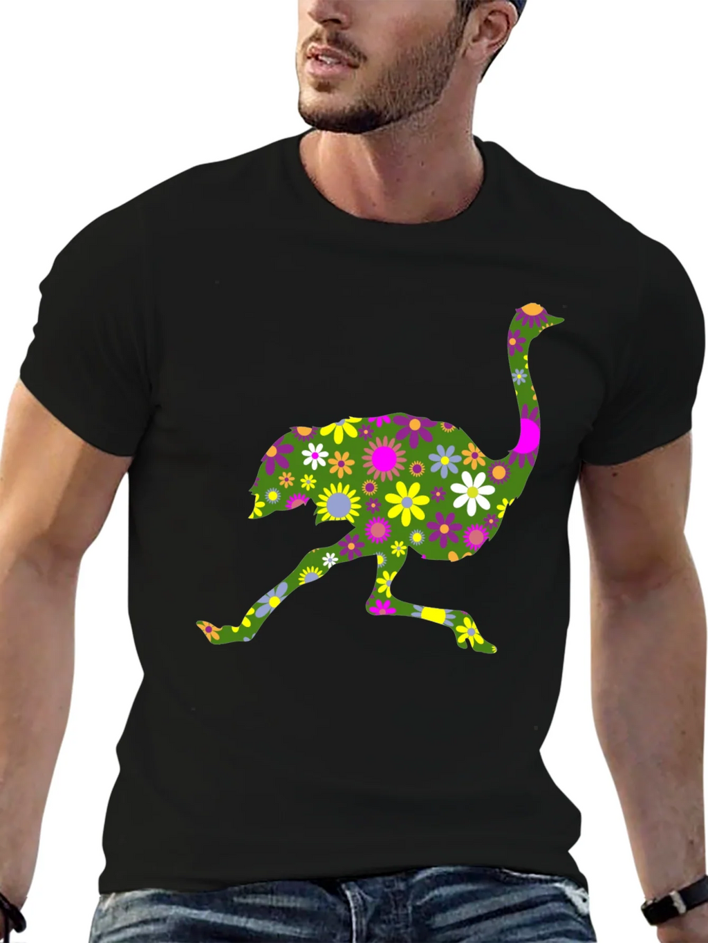 Floral Ostrich Graphic Tee - Unique Novelty Shirt product image 6