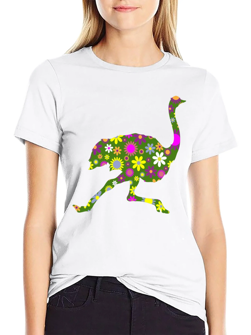 Floral Ostrich Graphic Tee - Unique Novelty Shirt product image 8