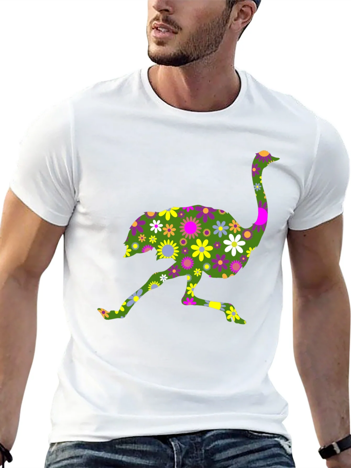 Floral Ostrich Graphic Tee - Unique Novelty Shirt product image 12