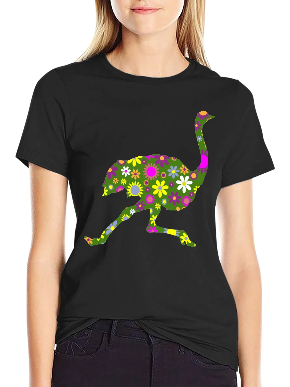 Floral Ostrich Graphic Tee - Unique Novelty Shirt product image 2
