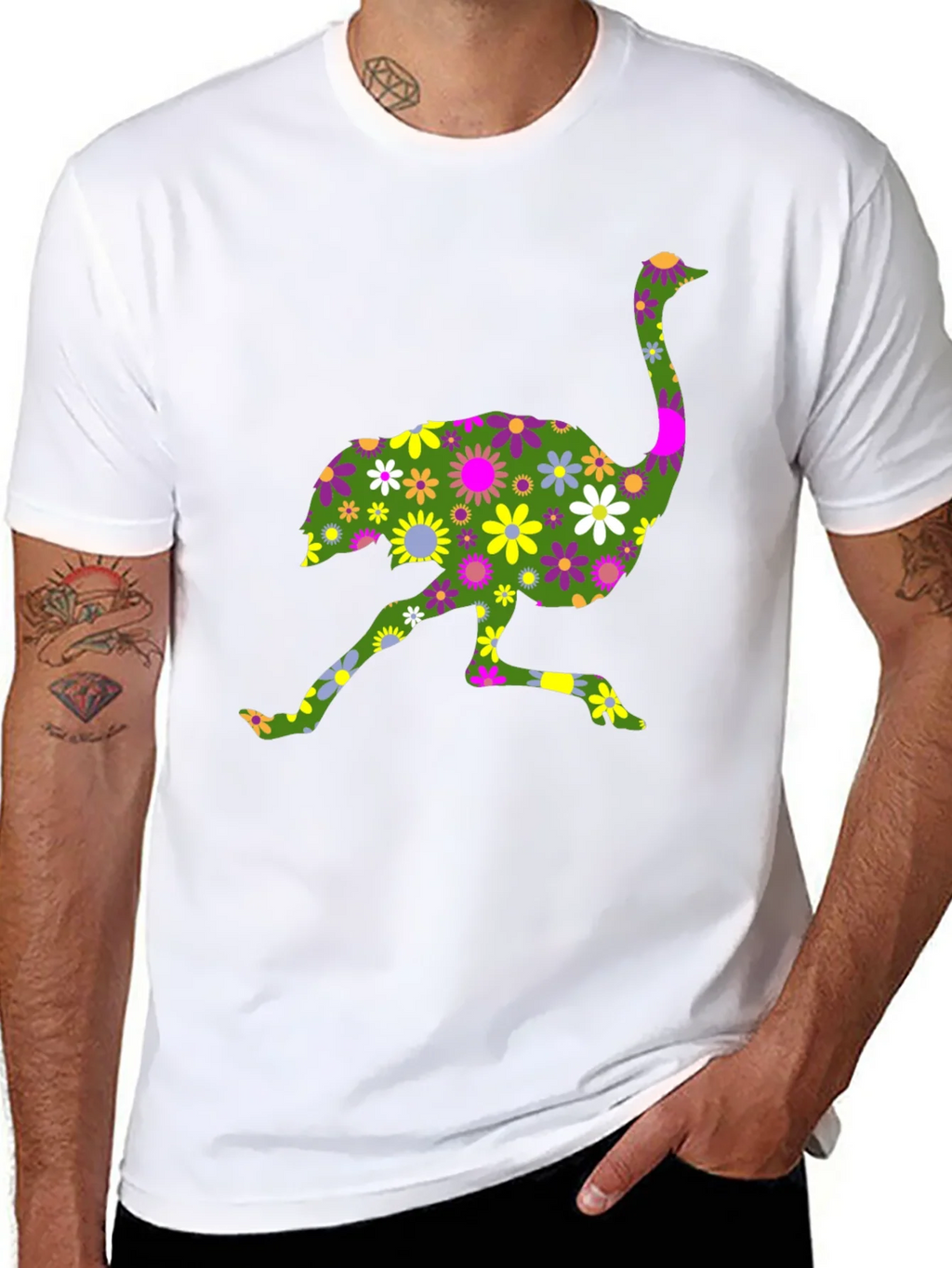 Floral Ostrich Graphic Tee - Unique Novelty Shirt product image 7