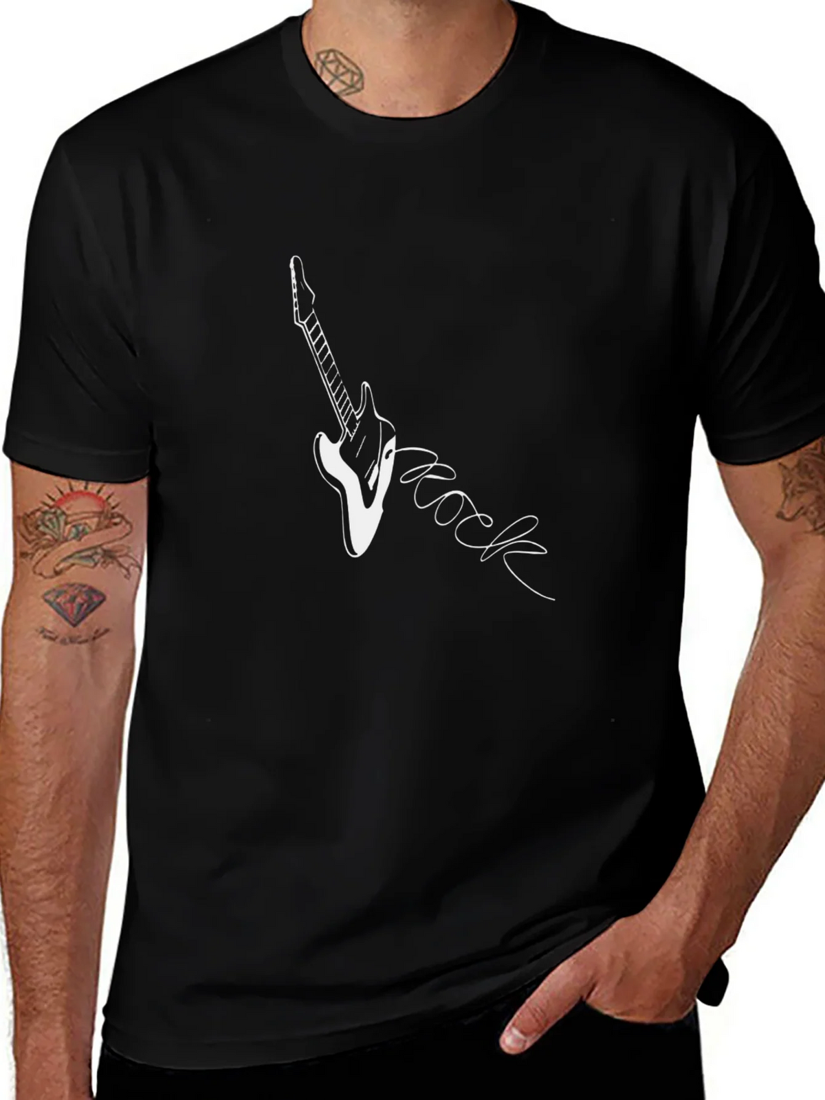 Rock Guitar Graphic Tee - Black Cotton T-Shirt product image 1
